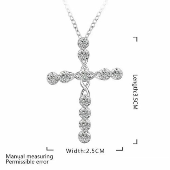 NEW S925 Sterling Silver Diamond Cross Necklace - Picture 5 of 9